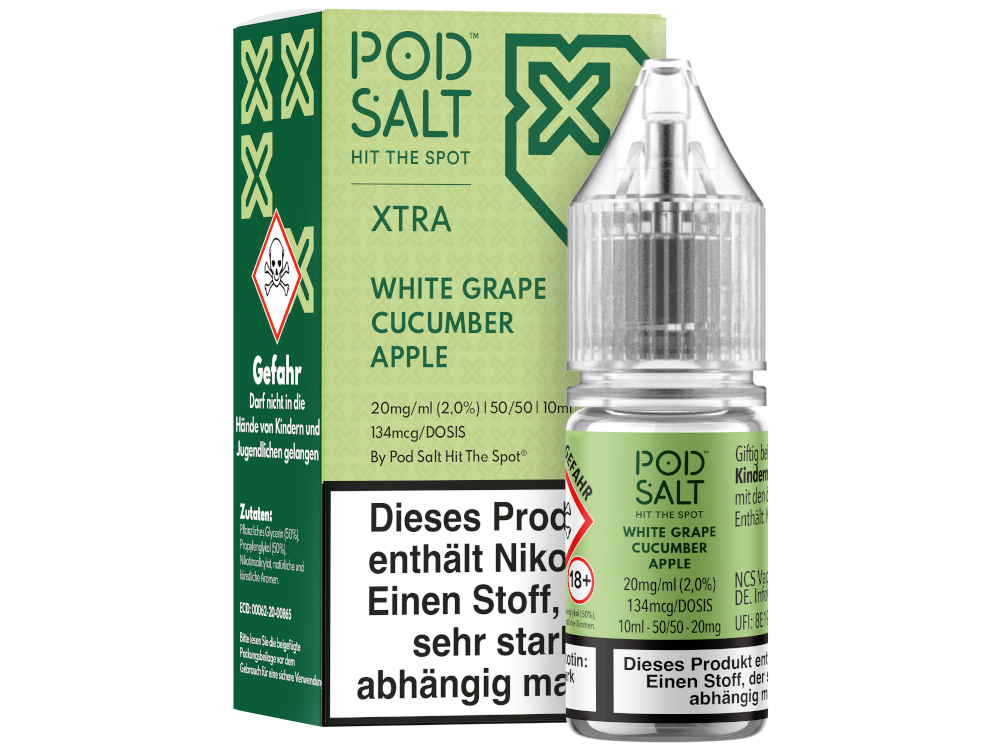 Pod Salt X - Nikotinsalz Liquid - White Grape Cucumber Apple - 20 mg/ml