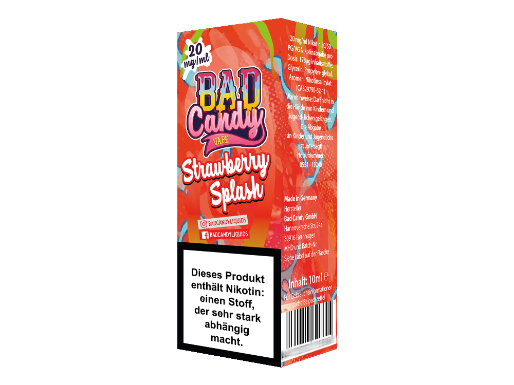 Bad Candy Liquids - Strawberry Splash - Nikotinsalz Liquid - 20 mg/ml