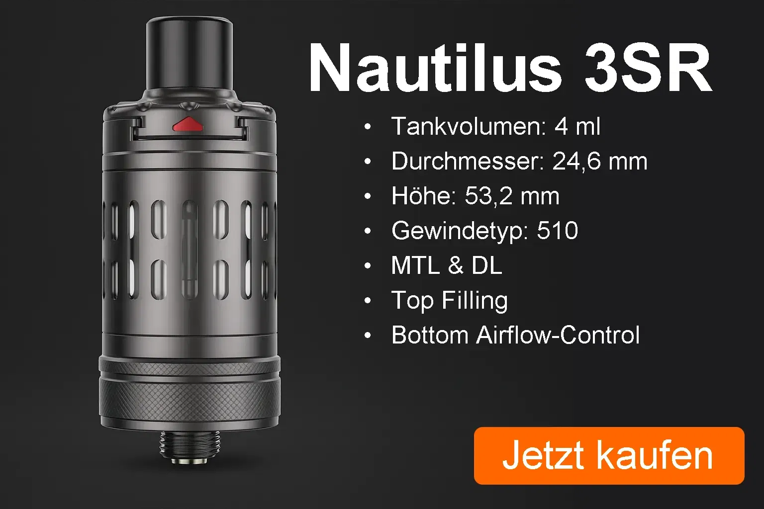 Aspire Nautilus 3SR – Clearomizer mit 4 ml Tank und Airflow-Control
