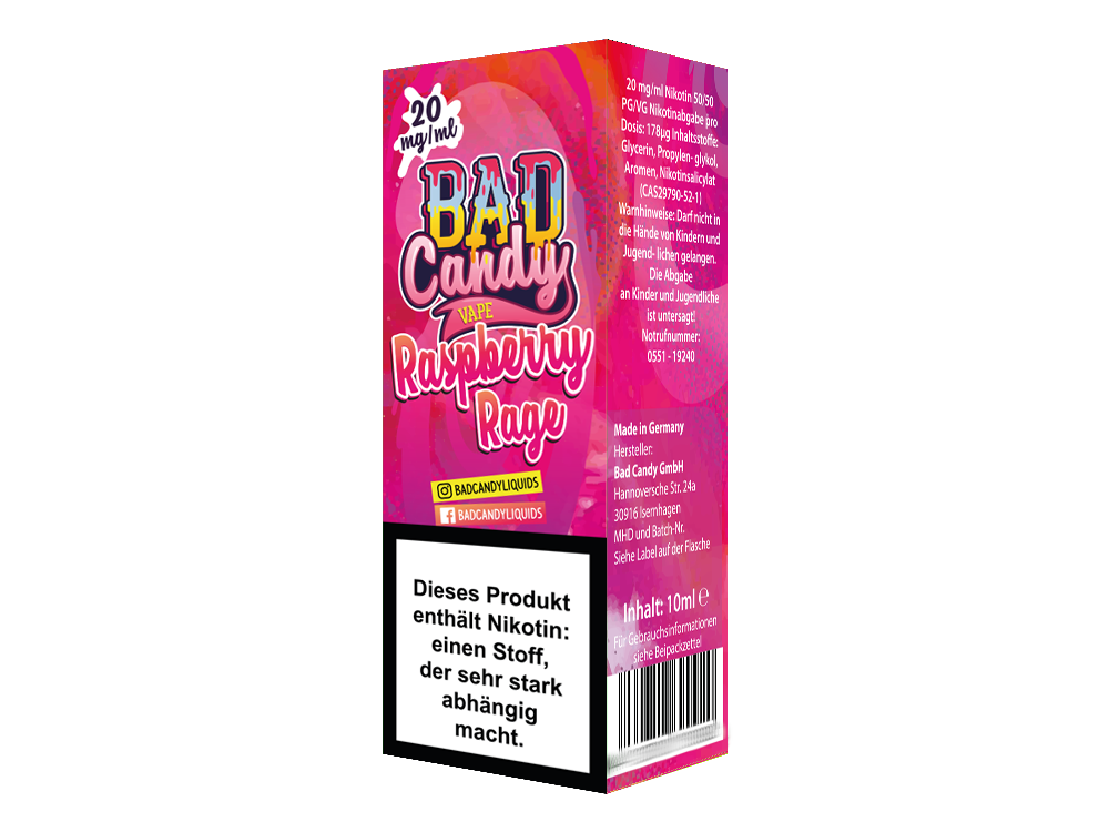 Bad Candy Liquids - Raspberry Rage - Nikotinsalz Liquid - 20 mg/ml