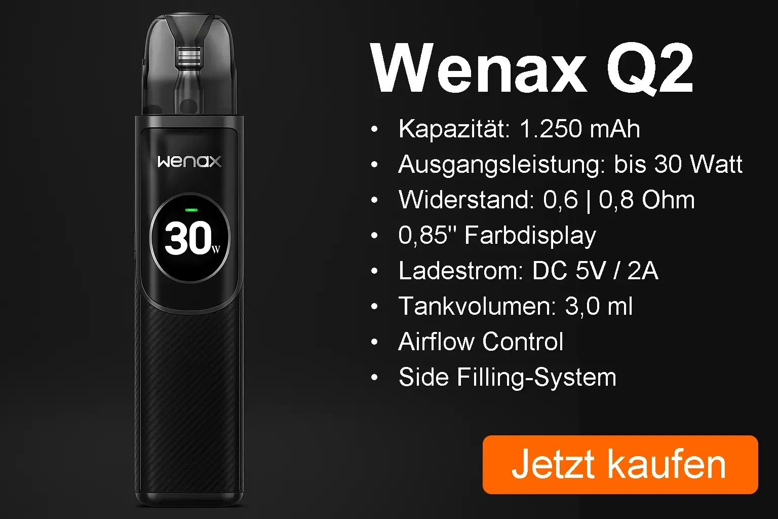 GeekVape Wenax Q2 – Kompakte Pod-E-Zigarette mit Display