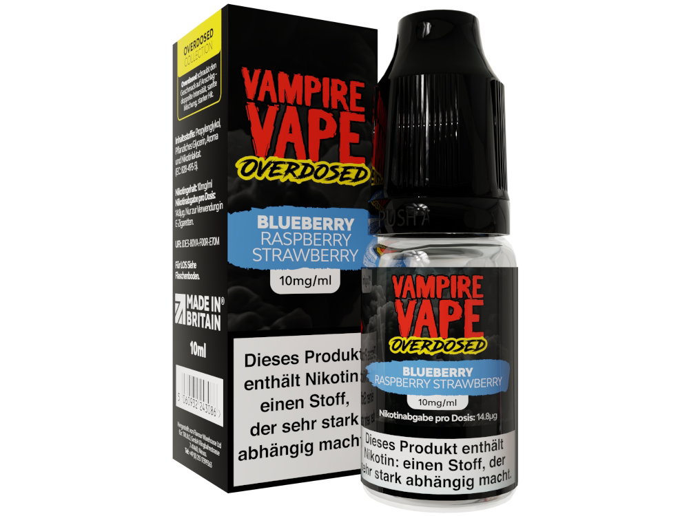 Vampire Vape - Overdosed - Nikotinsalz Liquid - Blueberry Raspberry Strawberry - 10 mg/ml