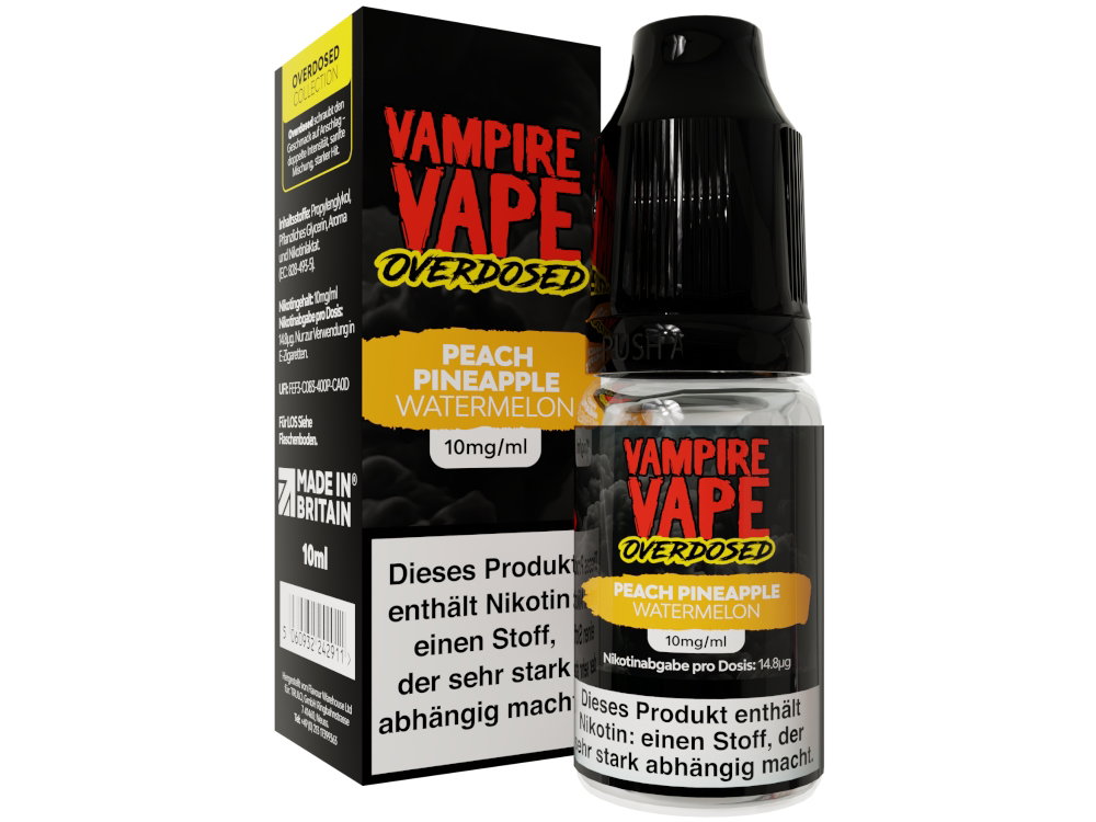Vampire Vape - Overdosed - Nikotinsalz Liquid - Peach Pineapple Watermelon - 10 mg/ml